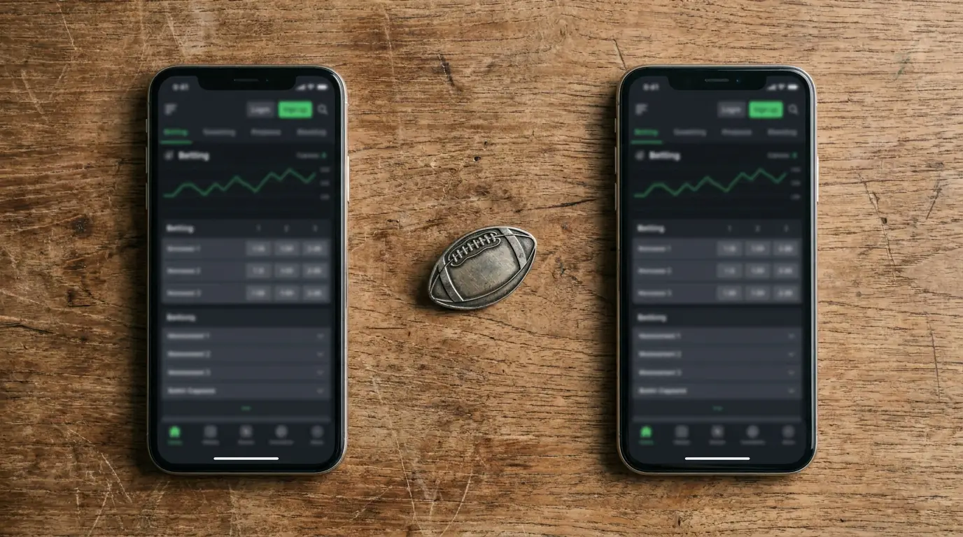Two phones side by side comparing a custom bet builder interface and a quick bets interface