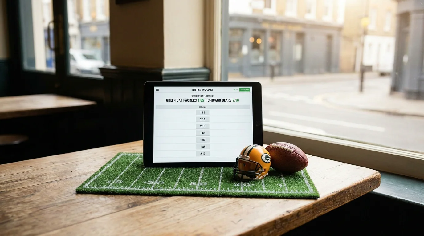NFL fixture priced in decimal odds on a UK betting exchange interface