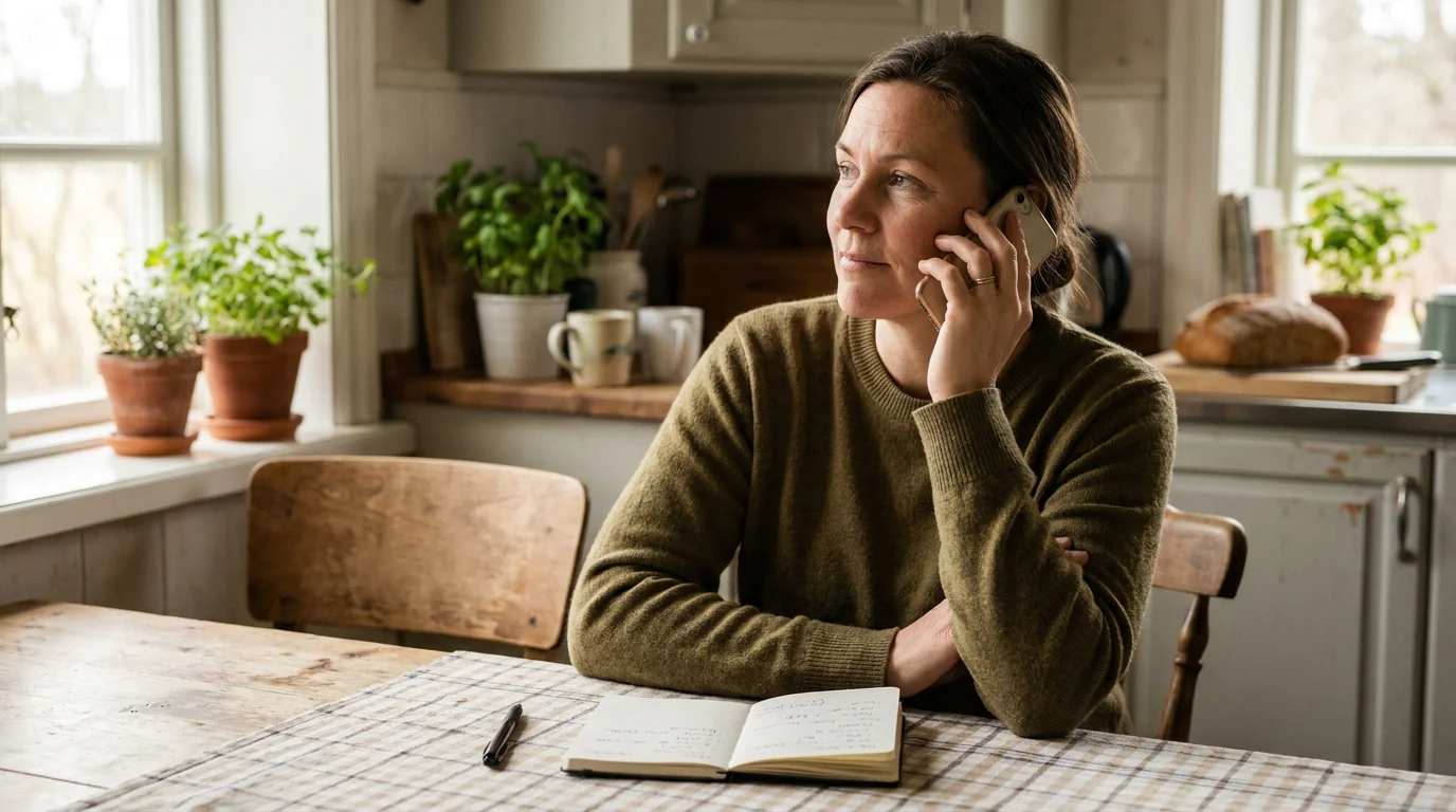 Person calling a gambling support helpline from a quiet room with a notepad