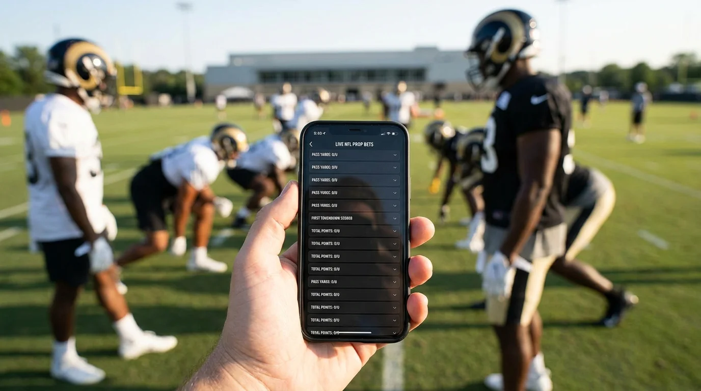 Live NFL prop bet selections refreshing on a mobile betting screen