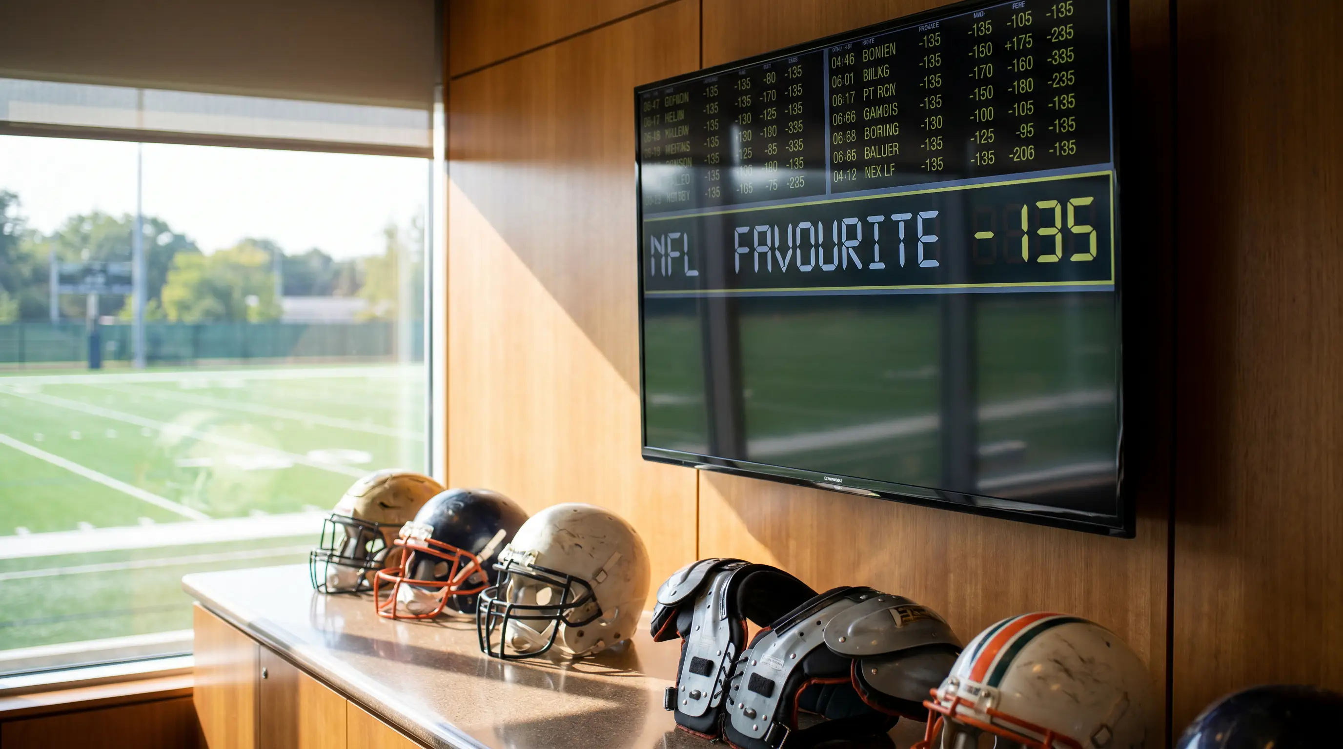 NFL favourite priced with a negative American number on a sportsbook screen