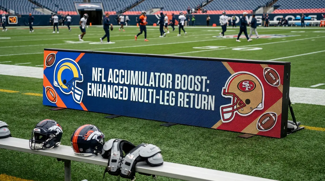 NFL accumulator boost banner promoting an enhanced multi-leg return on a betting site