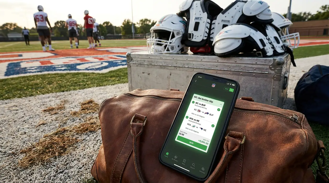 Winning NFL bet builder slip displayed on a mobile screen after a Sunday slate