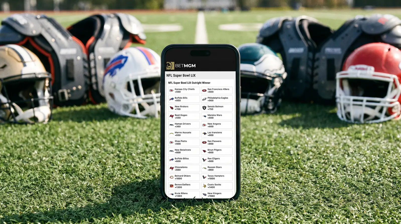 Full 32-team NFL Super Bowl outright market listed on a bookmaker mobile screen