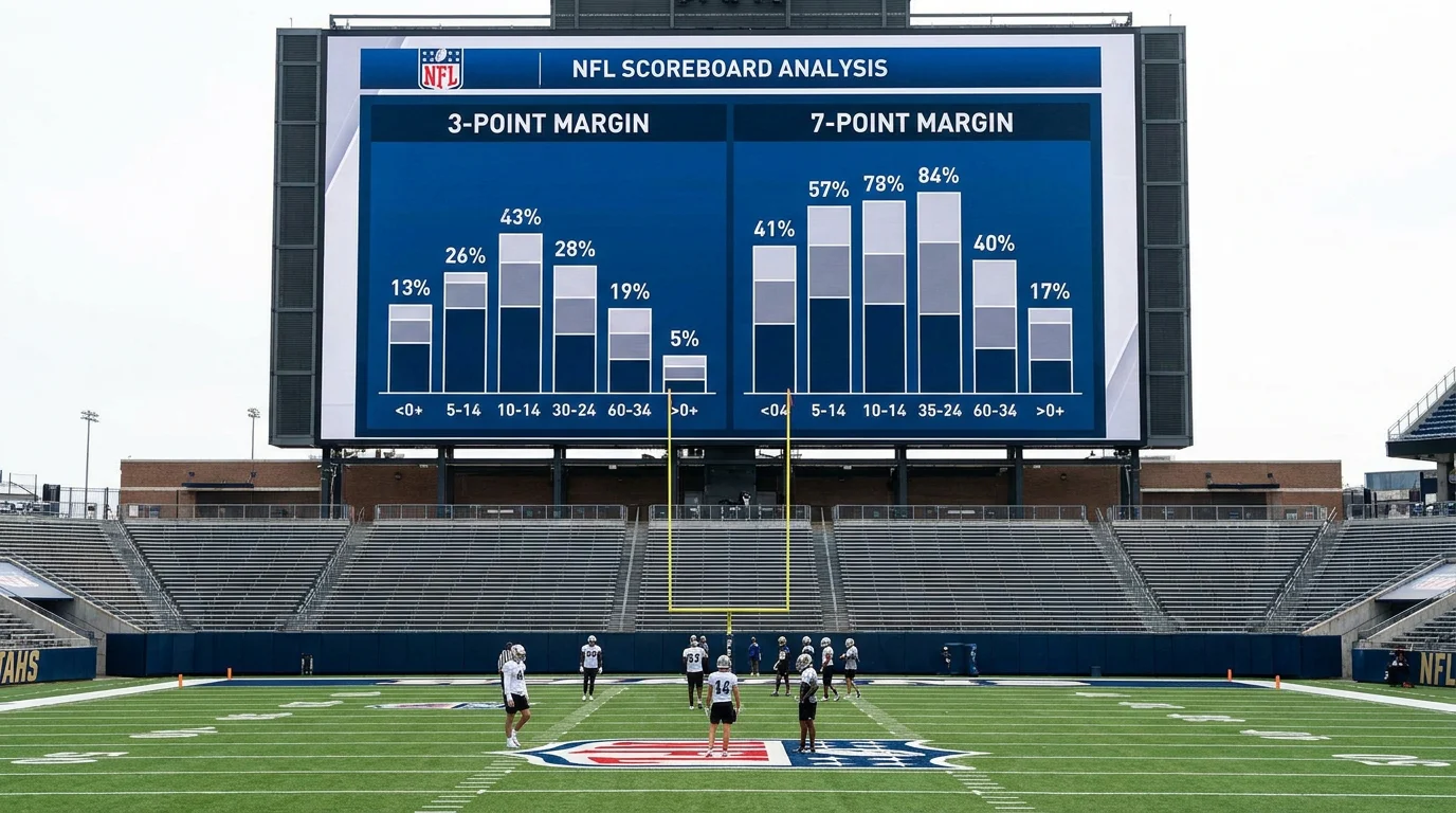 NFL scoreboard graphic highlighting three-point and seven-point winning margins