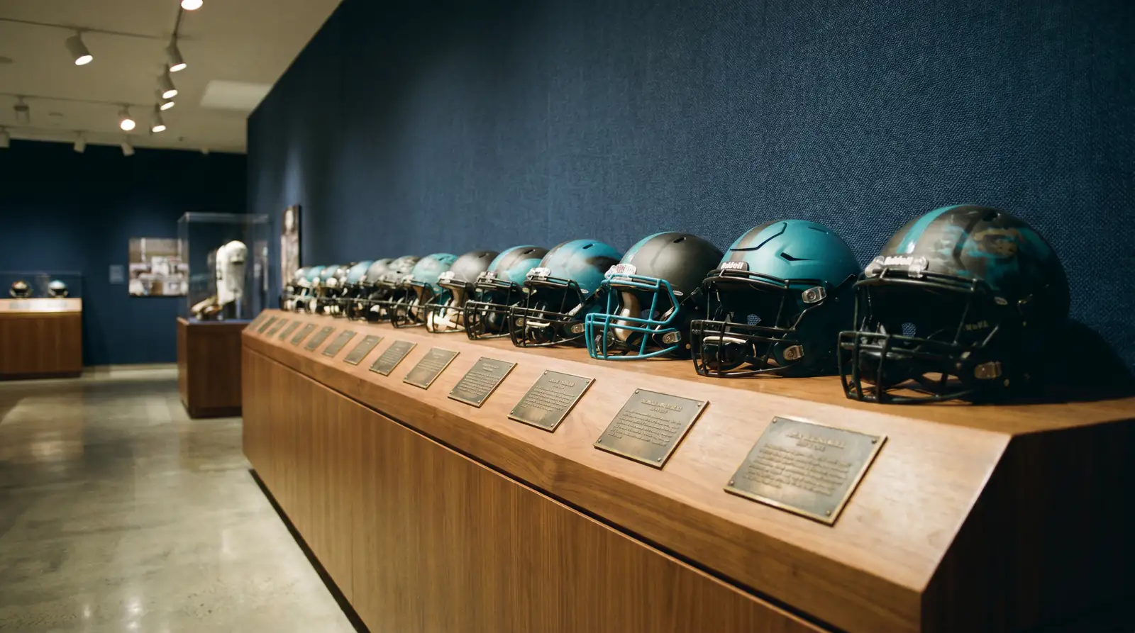 Display of memorabilia from past NFL London International Series games at Wembley