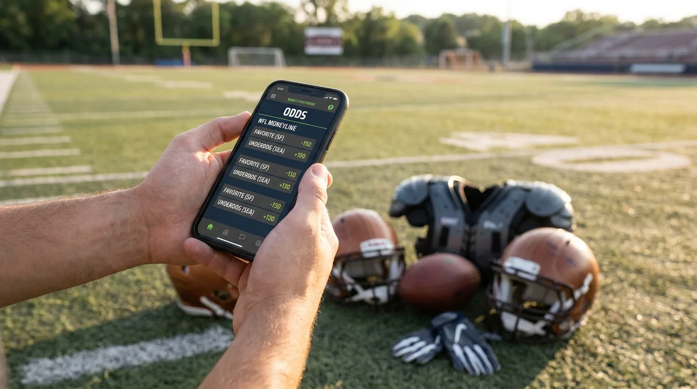 NFL moneyline odds displayed on a mobile bookmaker screen with favourite and underdog prices