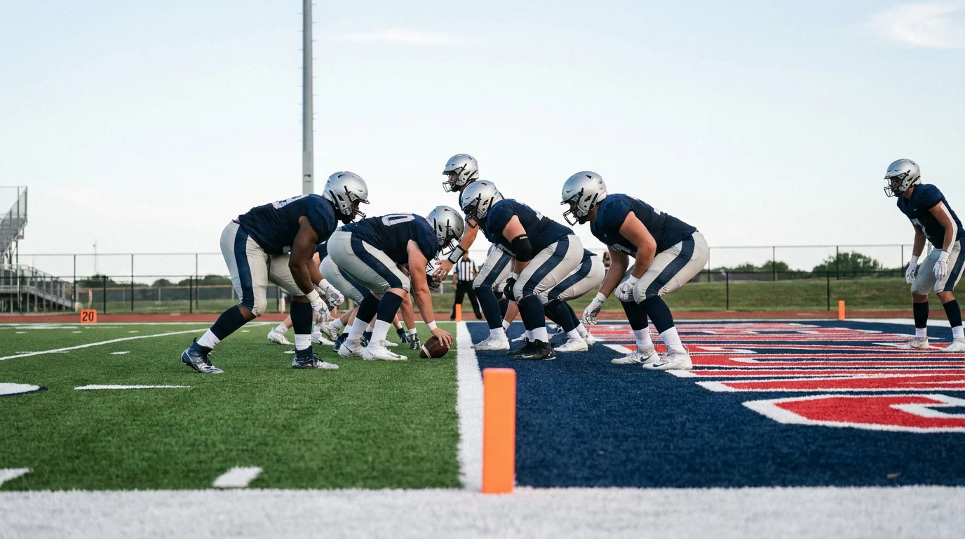NFL offensive formation lined up inside the red zone before a goal-line play