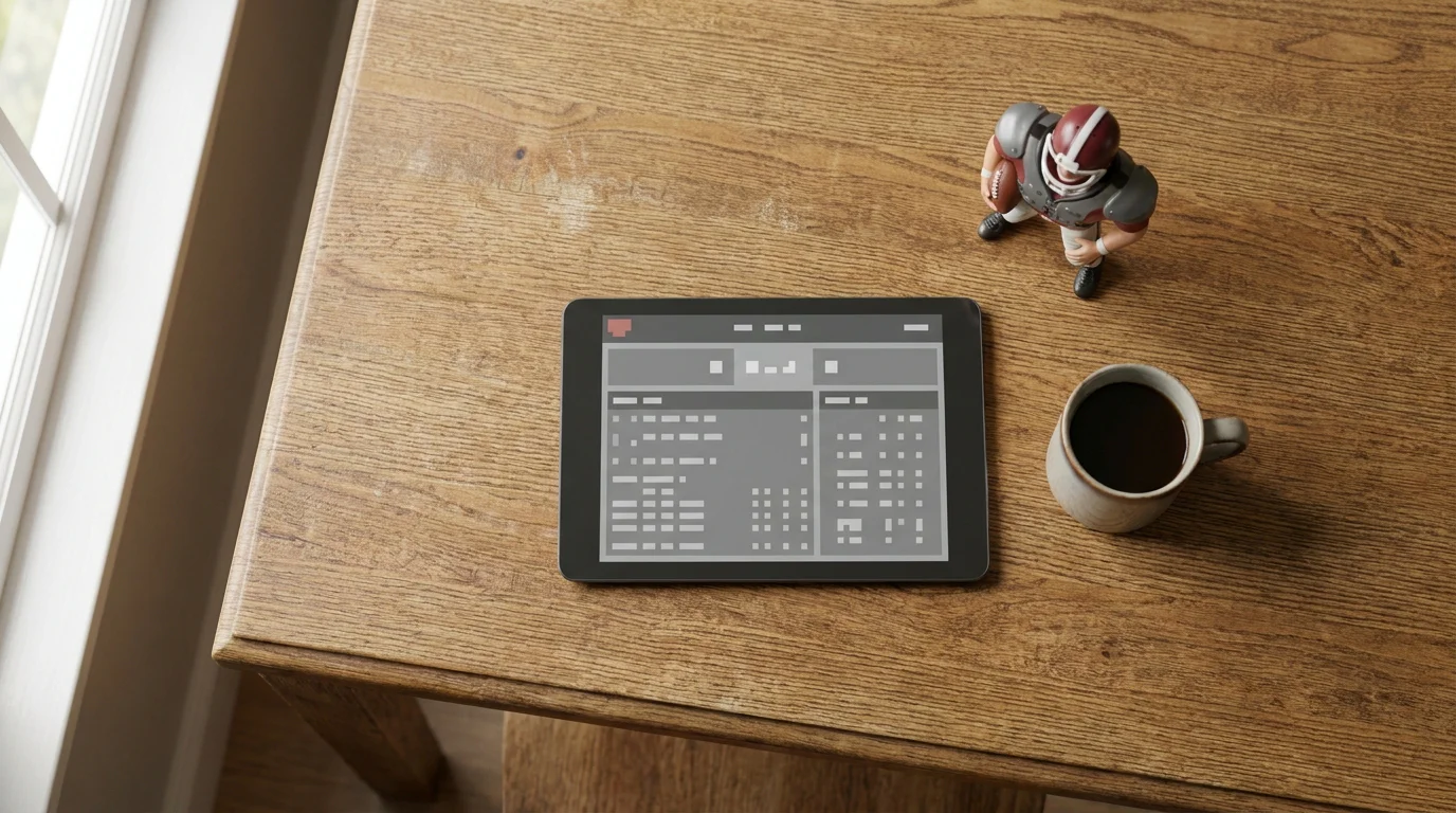 Tablet showing a generic NFL Sunday slate with multiple market types listed for each fixture