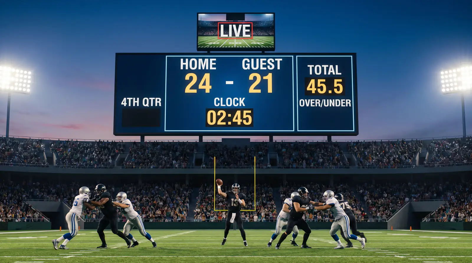 NFL scoreboard with total points line illustrating an over under betting market