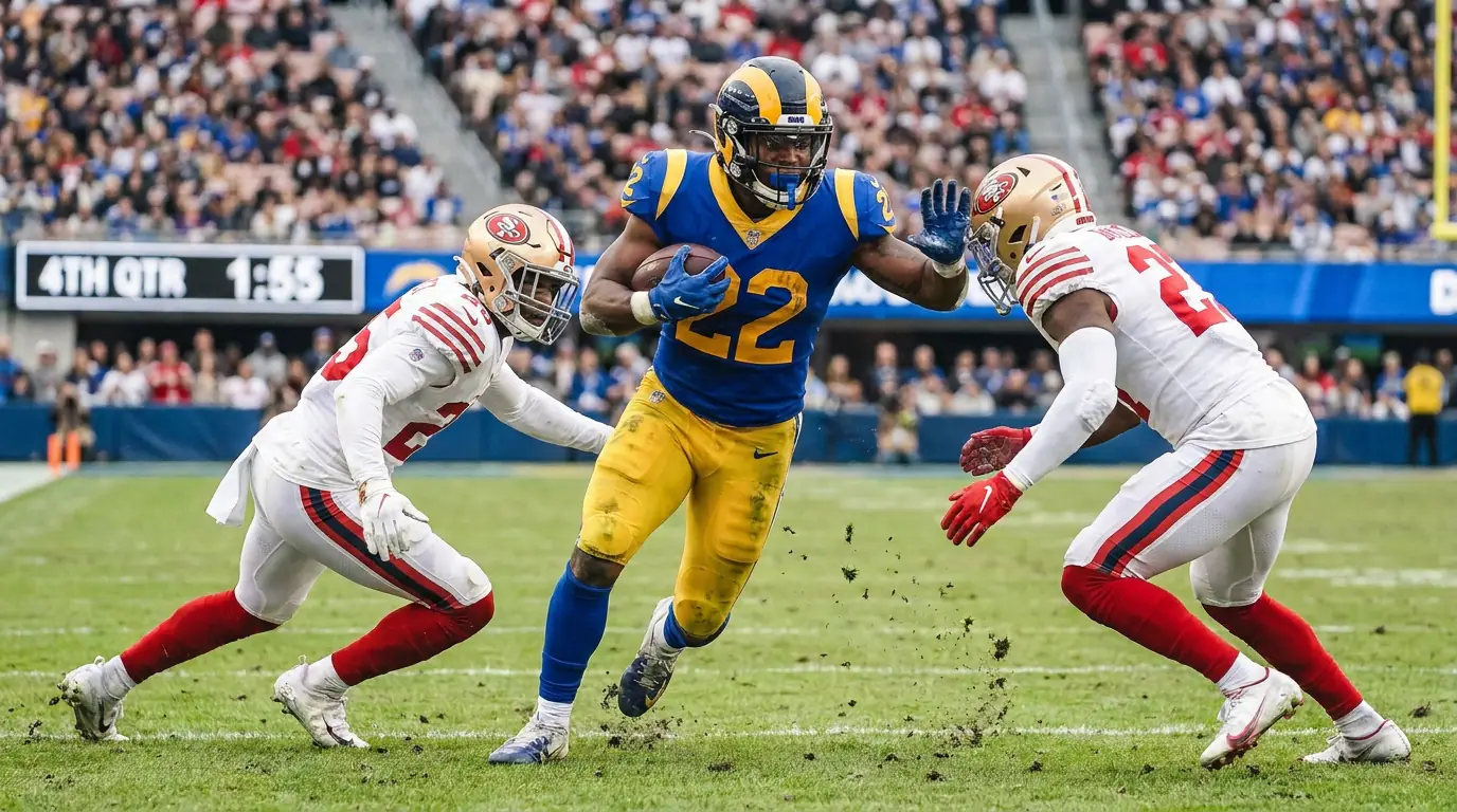 NFL running back breaking a tackle on a long carry as a non-quarterback MVP candidate