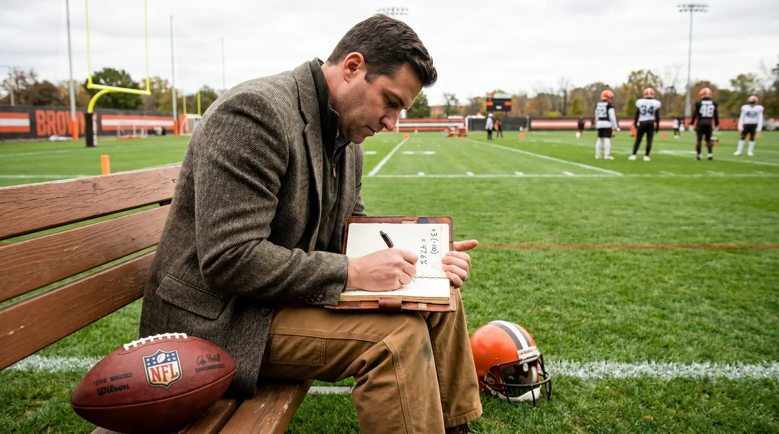 Analyst converting an NFL spread price into implied probability on a notebook