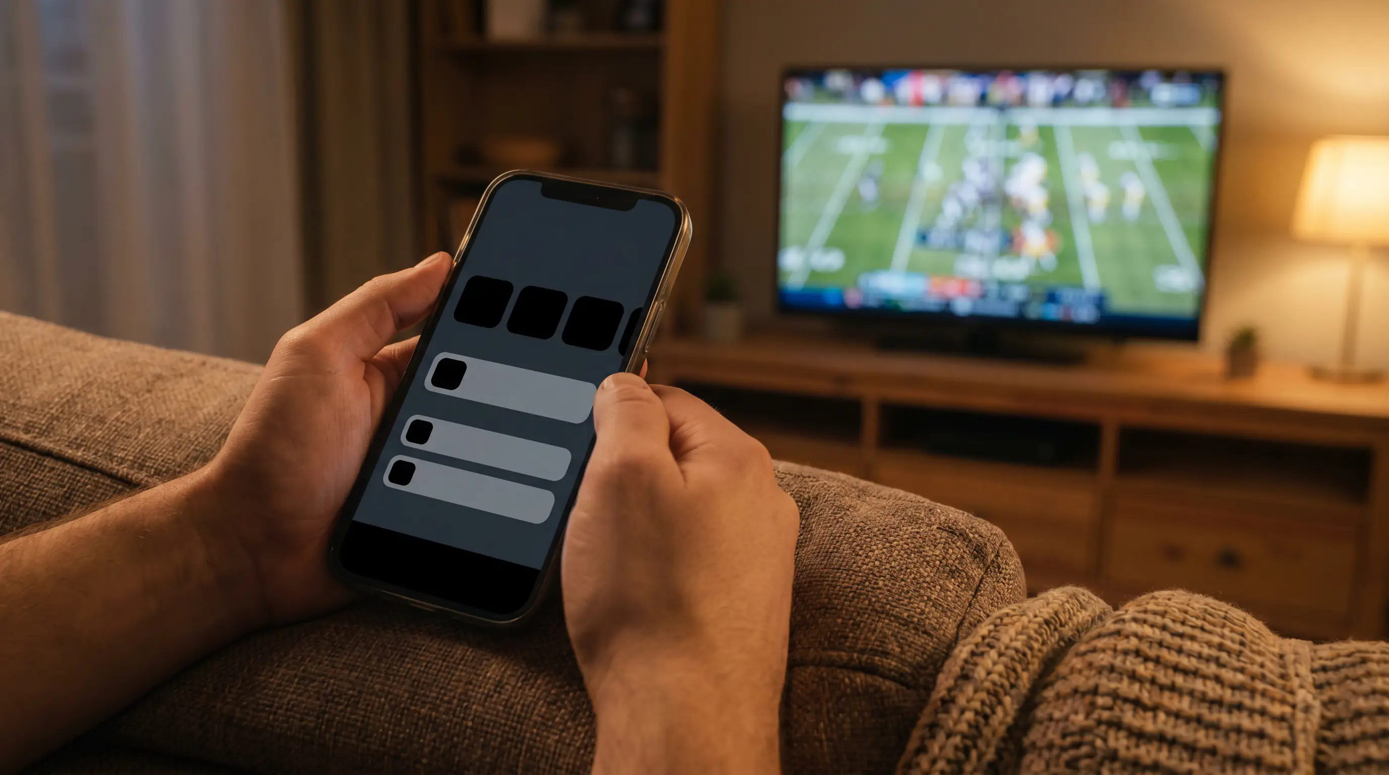 Smartphone in hand navigating a sports betting app menu for NFL markets