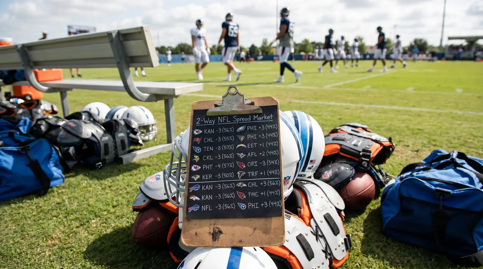 Two-way NFL spread market with no-vig probabilities written beside each side