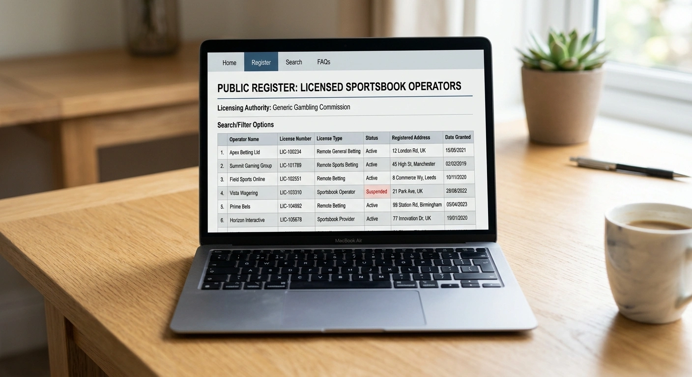 UK Gambling Commission public register page showing licensed sportsbook operators